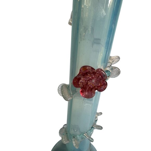Tall Blue Art Glass Vase With Rose Embossed Design - Picture 4 of 5